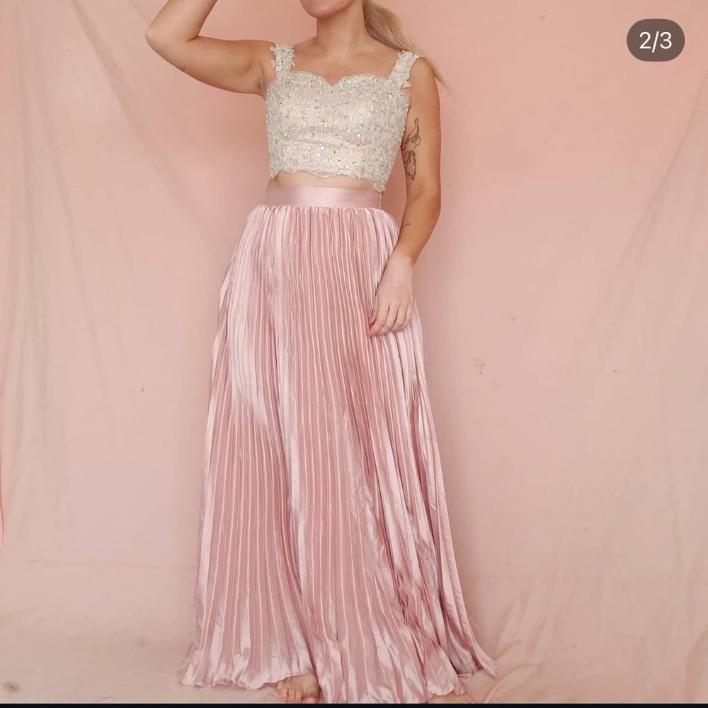 Elegant Pink vintage Pleated Skirt